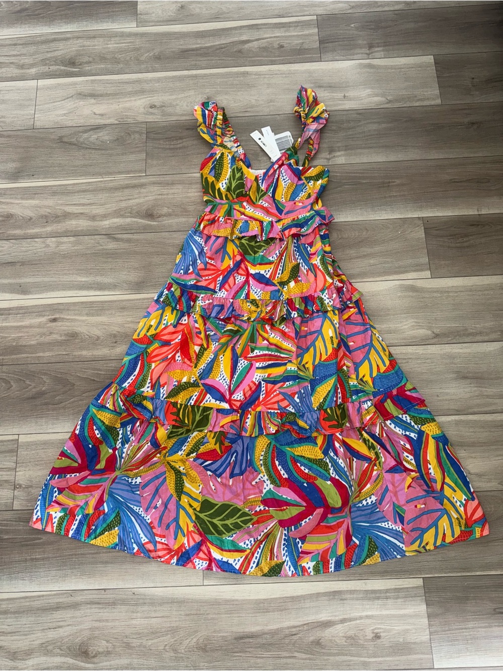 Aqua Multicolor Tropical Ruffle Dress - Picture 2 of 4